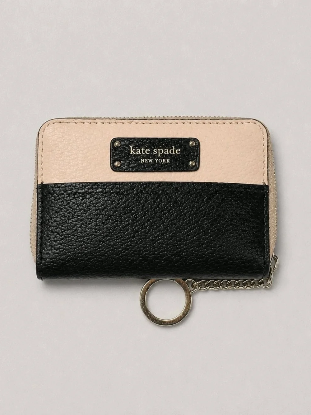 kate spade Black & Ivory Leather Card Holder with Key Ring NWOT